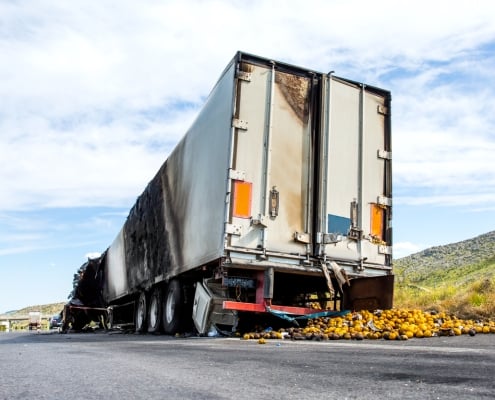 Truck burnt and abandoned along the road