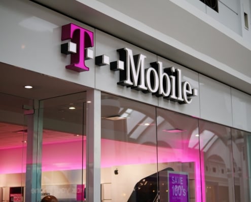 T Mobile store front inside a mall in New Jersey.