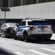 Police vehicle parked in the Manhattan borough of downtown New York City