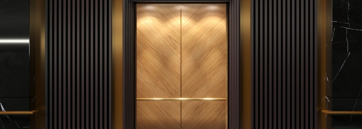 Modern elevator doors in art deco lobby