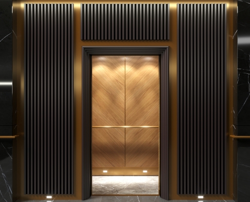 Modern elevator doors in art deco lobby