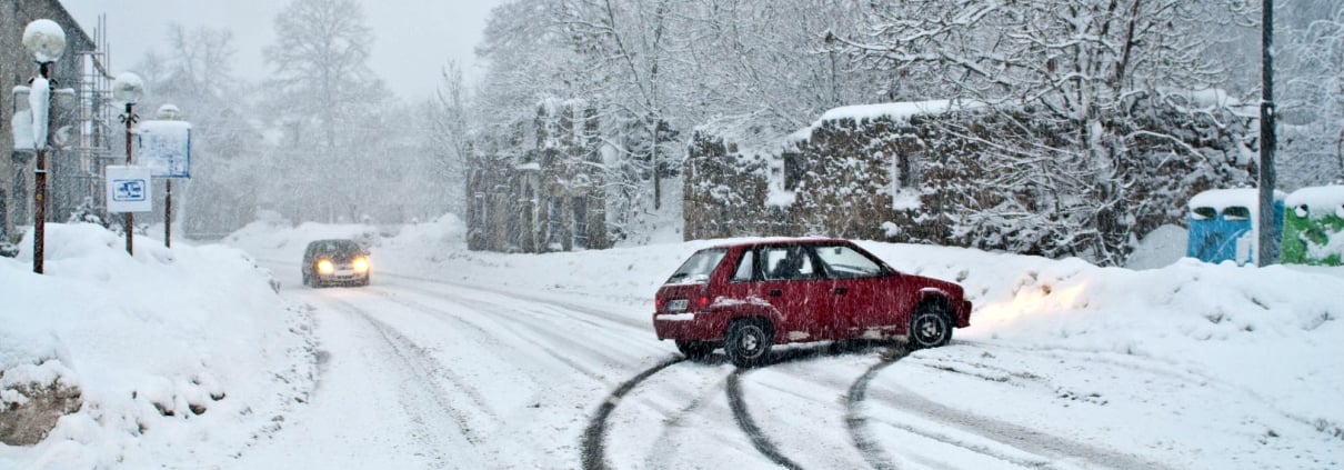 car slide out of snow road