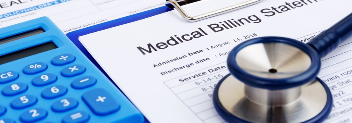 Medical bill and health insurance form with calculator