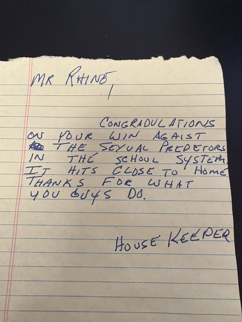 Housekeeper note about sexual abuse case