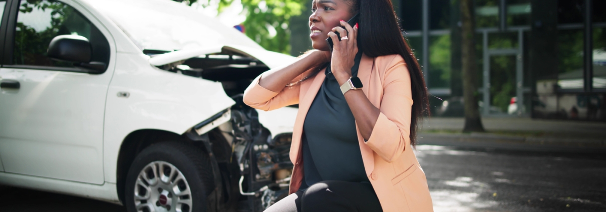 Woman Talking To Reliable Car Mechanic. Breakdown And Crash